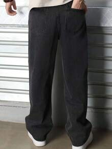 Logeqi® Jeans Vaqueros Lavados Versátil Baggy De Hombre - Gris - Ver 4