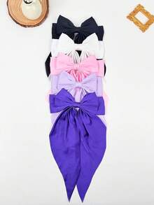 5pcs Oversized Bow Hair Clips With Ribbons - Suitable For Thick Or Thin Hair, Non-Slip Claw Clips, Girls Hair Accessories, Ribbons, Ribbon Bows, File Clips, Bows, Party Hair Decor, Mother's Day Fashion, Everyday Party, Valentine's Day Hair Accessories, Valentine's Day Claw Clips, School Supplies - Multicolor - View 2