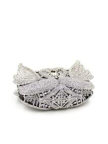 Clutch de luxo em formato de cisne, prateada com cristais, para ocasiões especiais. Bolsa de mão com strass em formato de animal, ideal para casamentos e festas de noiva. Mini bolsa feminina prateada e rosa com strass, perfeita para bailes e festas. Acompanha caixa de presente requintada. - Prata - Ver 7