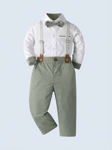 BOARNSEORL 年轻男孩绅士装：领衬衫搭配领结和吊带裤，时尚适合生日派对、宴会、周年庆典 - 綠色 - 查看 3