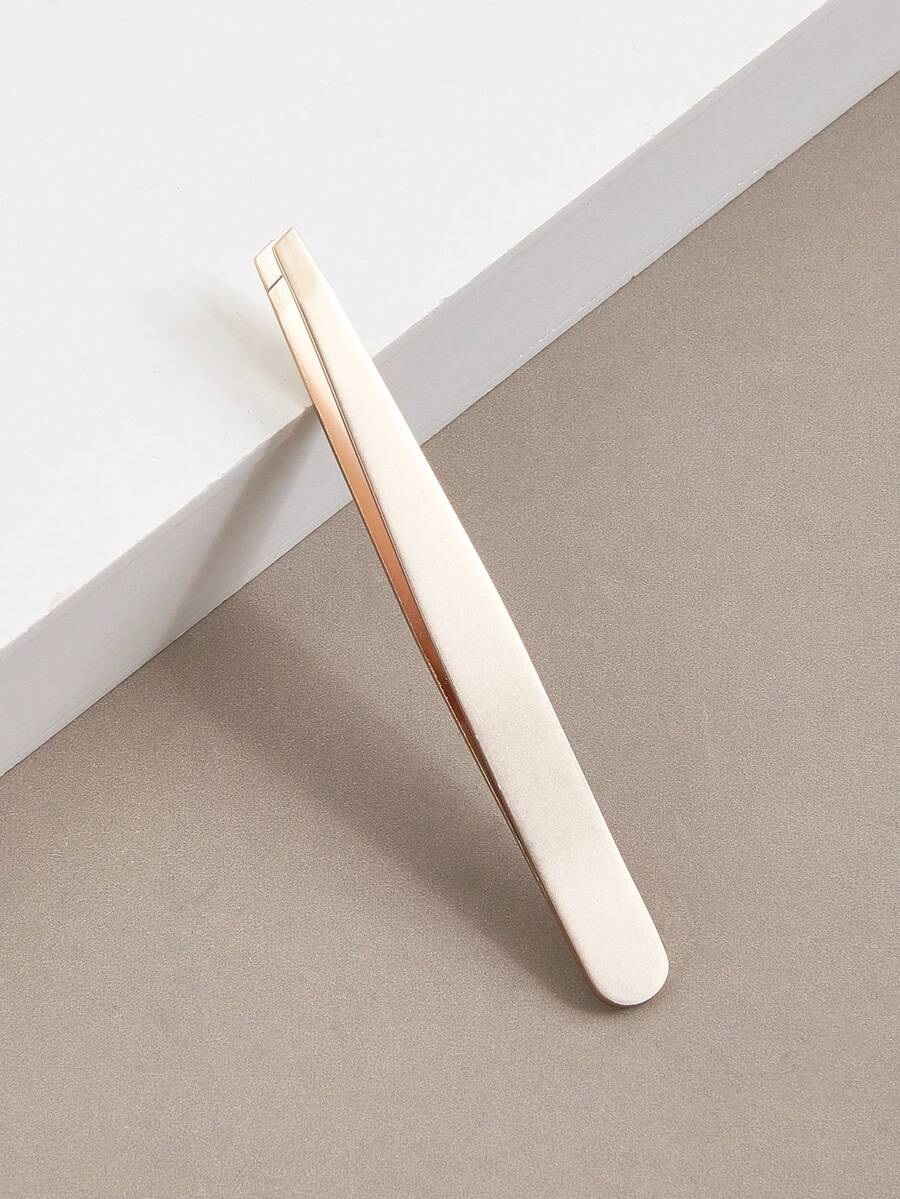 Champagne Gold Stainless Steel Tweezers - Washable, Precise Tip Design For Applying False Lashes, Nail Art, Removing Fine Hairs, Eyebrow Grooming, Versatile Makeup Tool With Pearl Finish - Champagne - View 1