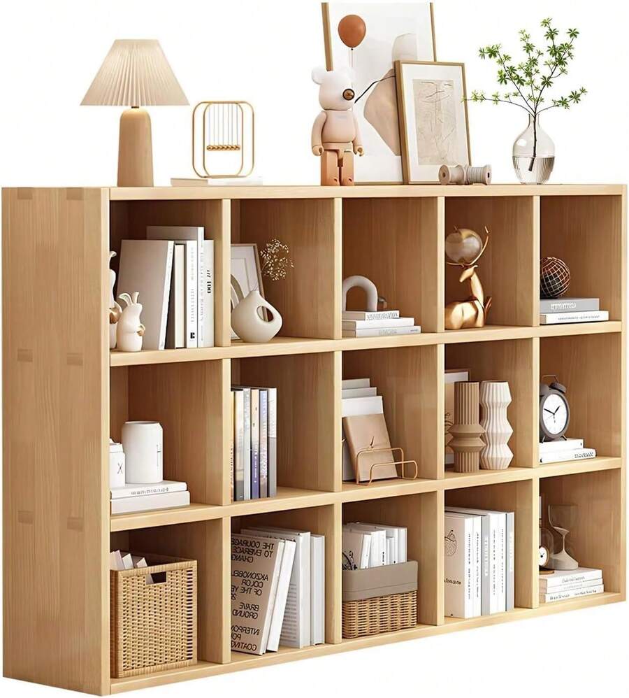 本棚 オープン式収納棚 本棚 収納ラック 収納棚 オープン式棚板 木製 天然木 本棚 本棚 大容量 絵本棚 子供用本棚 漫画棚 無垢材 省スペース 暖かみのある お部屋にぴったり - 木の色 - チェックする 1