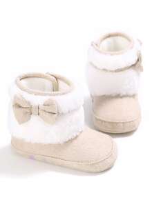 Botas de nieve con lazo floral lindas para bebés niñas, con suela blanda y cómoda, adecuadas para otoño/invierno - Albaricoque - Ver 3