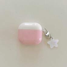 Cute & Sweet Pink Striped Star Pendant Earphone Case Compatible With AirPods Pro 3, 2, Apple Earphones Pro 2, New 3, Creative Protective Cover, Fashionable Earphone Case - Baby Pink - View 8