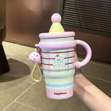 1 pieza Nuevo Vaso de Doble Capa Aislado Térmicamente, Taza con Pajita Altamente Atractiva, Botella de Agua Portátil de Gran Capacidad para Uso Doméstico y Vuelta al Colegio - Multicolor - Ver 12