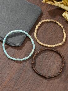3/9pcs Natural Coconut Shell & Wooden Bead Bracelet Set, Suitable For Daily Wear, Vacation, Travel, Or Gift For Friends (May Have Slight Color Difference Due To Lighting During Photography) - Multicolor - View 15