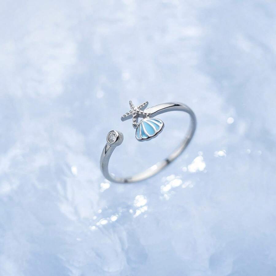 Anillo abierto de concha de estrella de mar simple estilo coreano - platino - Ver 1