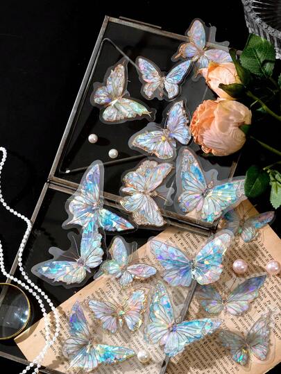 20pcs/Pack 3D Holographic Butterfly Stickers For Scrapbooking, DIY Decoration