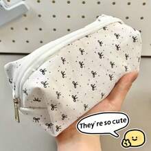 1pc Cute Large Capacity Makeup & Stationery Storage Bag, Bow Tie Pencil Case - Multicolor - View 1