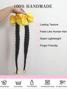 Synthetic Ponytail Wig With Bow Clip Kids Ponytail Braids Hair Natural New Chinese Style Braid Ponytail 2pcs - Natural Black - View 6