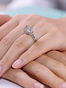 1 件创意个性化戒指，“可爱狐狸拥抱 1 克拉圆形方晶锆石戒指”珠宝礼物送给她 - 銀色 - 查看 6