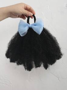 1pc Yarn Bow Clip And Go Afro Kinky Marley Ponytail With Elastic Band Soft Hair Girl Braided Ponytail For KIDS - Black - View 13
