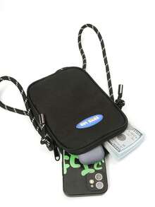 男士字母图案休闲斜挎包，日常百搭 - 黑色 - 查看 7