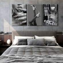 2Dflat, 3pcs, Wooden Frame Wrapped Canvas Prints And Hanging Posters, Modern Fashion Woman Canvas Wall Art, Black And White Stylish Wall Decor Pictures, High Heels Lipstick Perfume Artwork, Luxurious Shiny Prints For Office Decoration. Living Room Deccor, Bedroom Deccor, Bathroom Decor And Accessories, Kitchen Decor And Accessories, Coffee Bar Accessories Decor, Vintage Christmas Decorations For Home, Christmas Gifts, Birthday Decorations, Wedding Decorations, Holiday Decor, Framed Wall Art, Funny Gift, Valentine's Day Gifts. Very Suitable For Room Decors And Home Decors. Ready-To-Hang. - 彩色 - 查看 3