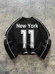 Men's Minimalist Sports Racing Print Colorblock Round Neck Short Sleeve T-Shirt, Digital Print Long Sleeve, Spring/Autumn - Black - View 5