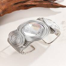 1pc Handmade Exaggerated Aluminum Wire Woven Artificial Crystal Bohemian Middle Eastern Style Bracelet, Suitable For Parties And Vacations