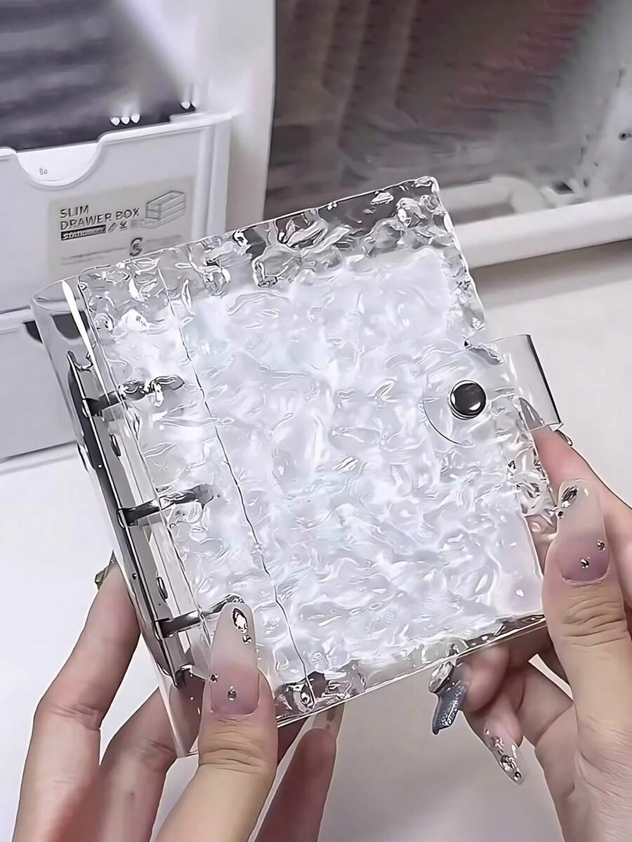 1pc 40-Pocket Mini Photo Album, Cartoon Photo Card Album Collection, A8 DIY Acrylic Ring Binder, Wavy Texture, Crystal Cover, Suitable For Instax Mini Film/Photos, 3-Ring Single Pocket Binding, Gold Clips, Transparent Dividers, Budget Planner, Backpack Album - Multicolor - View 1