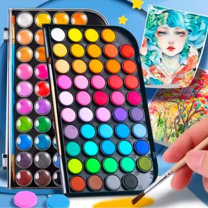 48 färger bärbar metallisk akvarellfärg, pärlemorfärgade solida akvarellpigment, perfekt för resor, jul- och tacksägelsepresenter, resekonstmaterial, konstverktyg, pärlemorfärg, högkvalitativa färger, konstnärsmaterial, målningstillbehör, resor, julklappar, födelsedagspresenter, högtidspresenter, livfulla färger, kompakt design, premiummaterial, långvariga färger, bärbara färger, presentidéer, studenter