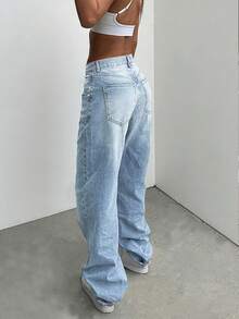 NVFelix Damen Loose Straight Leg Jeans, vintage zerstört, lässiger Y2K Streetwear Stil, blaue Farbe, geeignet für Winter, Thanksgiving, Neujahr