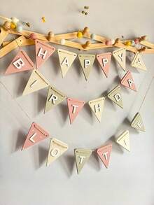 1pc Personalized Wooden Triangle Flag, Wooden Banner, Customized Name Triangle Flag, Holiday Cabin Decor, Christmas Tree Decor, Nordic Style Triangle Flag, Merry Christmas Banner, DIY Christmas Wreath. Suitable For Various Decoration Scenarios, Such As Garden, Bedroom, Room, Wedding, Birthday, Party, Etc. - Multicolor - View 1
