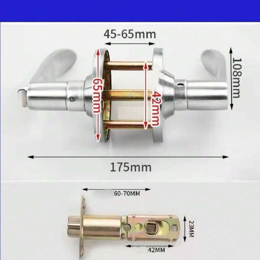 Three-Handle Door Lock Home Entry Lever Set Bathroom Entrance Passage With Key - 45-65mm - View 1