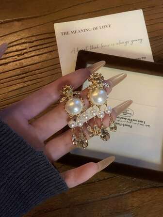 Pendientes de borla con cuentas en forma de lágrima vintage, pendientes únicos y hermosos exagerados, pendientes elegantes y lujosos