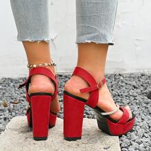 Sandalias de tacón alto de unicolor para mujer de talla grande - Rojo - Ver 5
