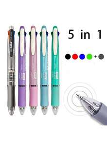 1 pieza Bolígrafo borrable 5-en-1, Bolígrafo de varios colores, Lápiz automático, Papelería de oficina, Bolígrafo borrable 5-en-1, Papelería estudiantil de tipo presión negra, Escritura multifunción, Recambio de bolígrafo de 0.7mm, Suministros de oficina, Adecuado para estudio, Suministros de oficina - Multicolor - Ver 13