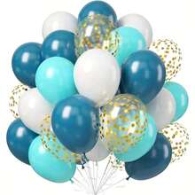 35 قطعة من طقم البالونات الأزرق السماوي والأبيض، بالونات لاتكس قطر 10 بوصة باللونين الأزرق السماوي والأبيض مع بريق ذهبي، مناسبة لحفلات عيد الميلاد والزفاف وديكور عيد الحب - متعدد الألوان - مشاهدة 1