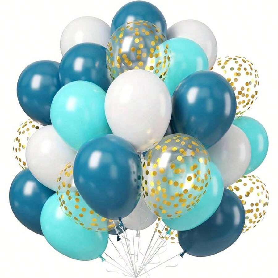 35 قطعة من طقم البالونات الأزرق السماوي والأبيض، بالونات لاتكس قطر 10 بوصة باللونين الأزرق السماوي والأبيض مع بريق ذهبي، مناسبة لحفلات عيد الميلاد والزفاف وديكور عيد الحب - متعدد الألوان - مشاهدة 1