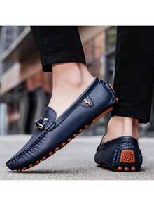 1 Pair Men's Loafers, Summer New Fashion Plus Size Men's Handmade PU Leather Loafers, Casual Driving Flat Slip-On Shoes, Luxury Comfortable Moccasins, White Loafers For Men Size 37-48, Father's Day Gift - Dark Blue - View 13