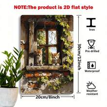 Room Decor 1pc Vintage Rustic Cat And Greenery Metal Sign, 8x12 Inches Iron Wall Art, Indoor/Outdoor Decor For Home, Bed And Breakfast, Cafe, Rustic Spaces - White - View 3