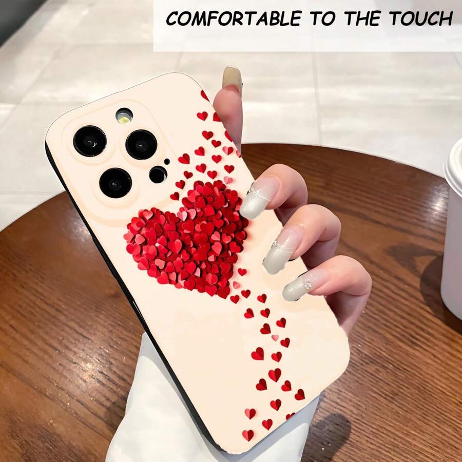 1PC Phone Case,  Heart Shape Red Hearts Pattern , Stylish Phone Case, Phone Decoration, All-around Lens Protection, Creative Small Gift, Funny Gift for Boys and Girls - Schwarz - Übersicht 1