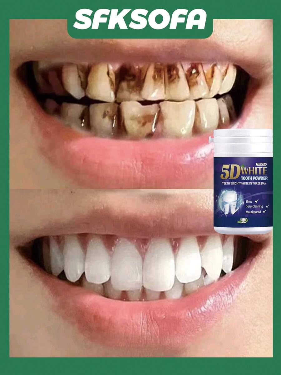 5D亮白牙粉：3天亮白牙齿，一次亮泽深层清洁 - 彩色 - 查看 1