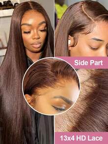 Chocolate Brown Long 8-34 Inch Wig Human Frontal Hair 13x4 HD Lace Front Wigs 200% Density Brazilian Virgin Lace Front Human Frontal Hair Straight Wig Pre Plucked With Baby Hair Blended Hair For Women Daily Party Christmas Use - Brown - View 5