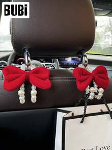 Gancho lindo con lazo para el respaldo del asiento del coche, en color rosa y rojo, para regalo de mujeres, niñas y damas. Organizador de almacenamiento multifuncional universal para accesorios de automóvil - Corazón - Ver 5