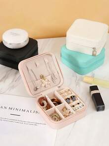 1pc Large Capacity Jewelry Box, Can Store Necklaces, Earrings, Rings And Other Accessories, White Minimalist Compartment Design, Anti-Dust And Anti-Oxidation, Compact And Portable Jewelry Organizer Box, Suitable For Storing Earrings, Necklaces, Rings, Lipsticks, Watches, Ideal Gift For Women, Girlfriends, Friends, Christmas, Halloween, New Year,Room Decor - Multicolor - View 8
