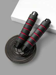 1pc Black & Red Weighted Steel Jump Rope, Non-Slip, Sweat-Absorbent, Breathable, 3 Meters Total Length, Adjustable, Suitable For Adults And Students Exercise, Fitness, Weight Loss, Fat Burning Training, Gym Accessory - Multicolor - View 2