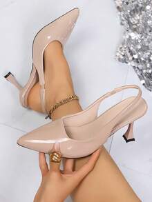 Women's Pointed Toe High Heel Shoes, Spring New Sexy Stiletto Heel Apricot Mirror Patent Leather Strap Sandals, 2-In-1 Shoes, Apricot High Heel Sandals - Apricot - View 2