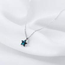 Collar de estrella de cinco puntas de diamante azul de alta gama, cadena simple para mujeres, regalo de vacaciones de moda para estudiantes, colgante de estrella - platino - Ver 4