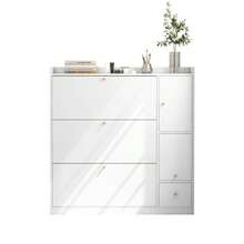 Old Kipp-Schuhschrank Mit 3 Klappschubladen, Stauraum-Eingangsorganizer Mit Schublade, Freistehendes Schuhregal Mit Herunterklappbarer Sitzbank Für Den Flur, White, 119*24*122 - White - View 3