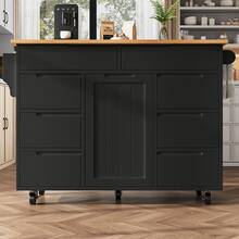 Modern Kitchen Island, Kitchen Unit, Extendable Rolling Cart With Worktop, Serving Trolley With Spice Rack And 8 Drawers, Black - Black - View 9