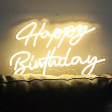 1pc Happy Birthday LED Neon Light With Crown, Wall Decor Neon Light, USB Powered, Dimmable Brightness, Suitable For Bar, Bedroom, Birthday, Party, Art Decor, Living Room - 暖白 - 查看 3