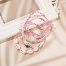 FANCY SHINY Wave String Bracelets Braid Puka Shell Bead Bracelets Handmade Cute  Boho Easter Jewelry Gifts For Women - 粉色 - 查看 5