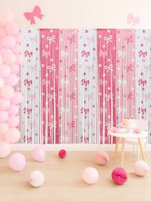 1/2/4pcs Pink & White Metallic Ribbon Curtain, Pink Bow Decor For Birthday Party Background, Wedding Decoration, Princess Party, Baby Shower, Photography Backdrop, Birthday Party Supplies, Stage Backdrop, Party Decorations - Bow Theme - View 11