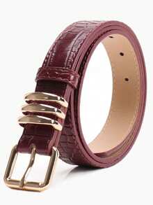 High-Quality Crocodile Embossed Faux Leather Retro Alloy Buckle Women's Belt, Slim Waist Belt For Women's Dresses And Jeans, Minimalist, Casual, Elegant Solid Color Women's Belt, Versatile Belt Suitable For Dresses And Pants, Daily Wear - Fashion Belts - View 11