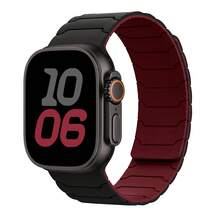 Magnetic Watchband Compatible With Apple Watch Band 49mm 46mm 45mm 44mm 42mm 41mm 40mm 38mm Thin Silicone Replacement Wristband Strong Magnet Link For I Watch SE SE2& Series 10/9/8/7/6/5/4 Ultra 2 - Black With Wine Red - View 12