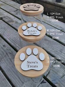 1pc Personalized Dog Treat Glass Storage Jar, Paw Print Dog Snack Container, Dog Biscuit Holder, Engraved Pet Gift And Memorabilia - Multicolor - View 5