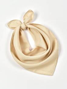 1pc Fashion Novelty Small Handkerchief Headband, Denim Print & Solid Color Bohemian Style, Suitable For All Seasons - Beige - View 1