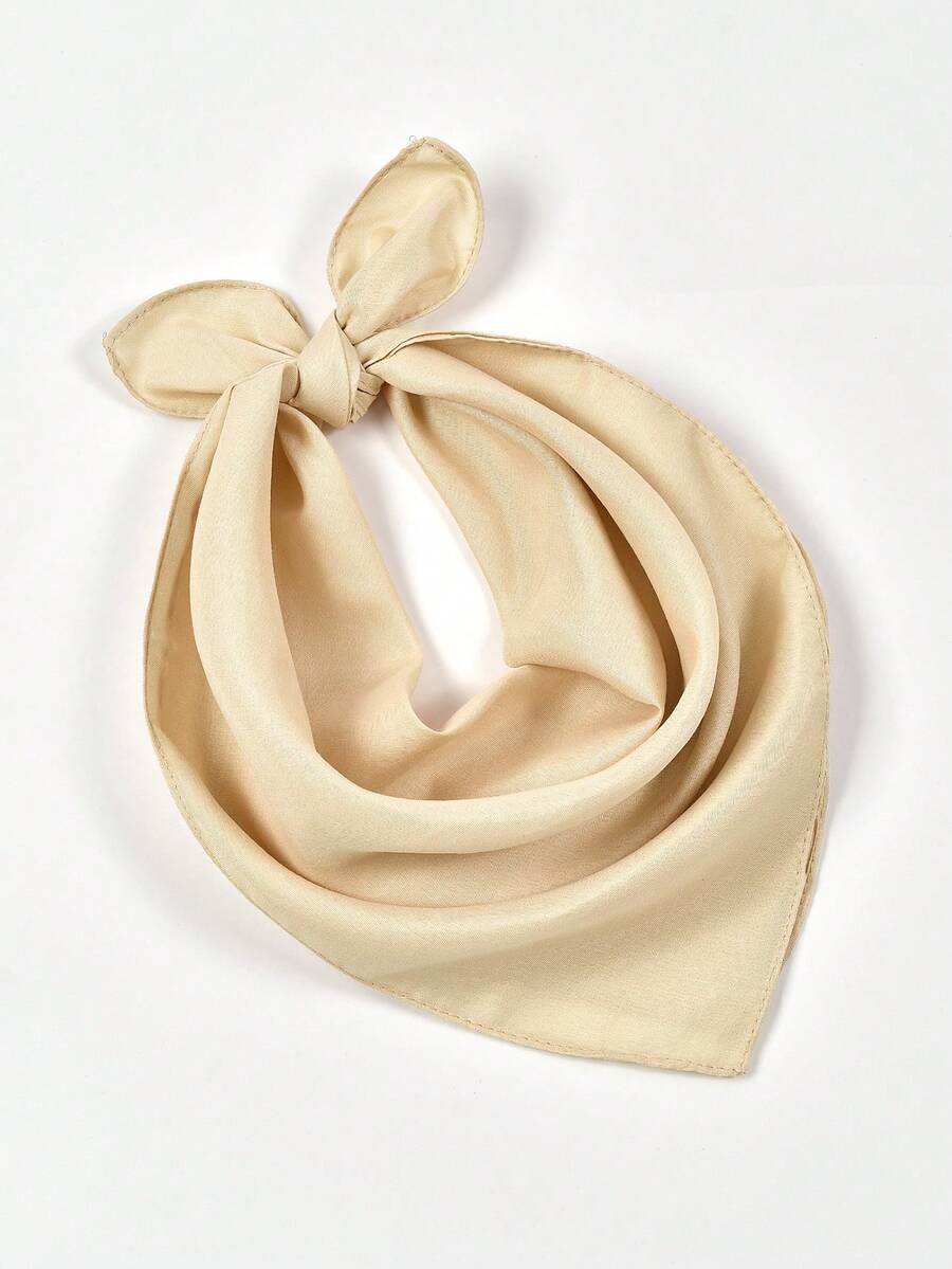 1pc Fashion Novelty Small Handkerchief Headband, Denim Print & Solid Color Bohemian Style, Suitable For All Seasons - Beige - View 1